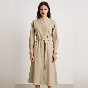 VINTAGE ORVIS stone color women’s midi long belted Shirt Dress— 70s 80s coolness